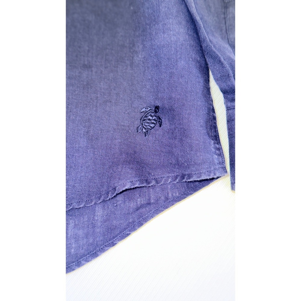 Vilebrequin Mens Navy Blue 100% Linen Long Sleeve Button Down Shirt Small Turtle - Picture 4 of 9